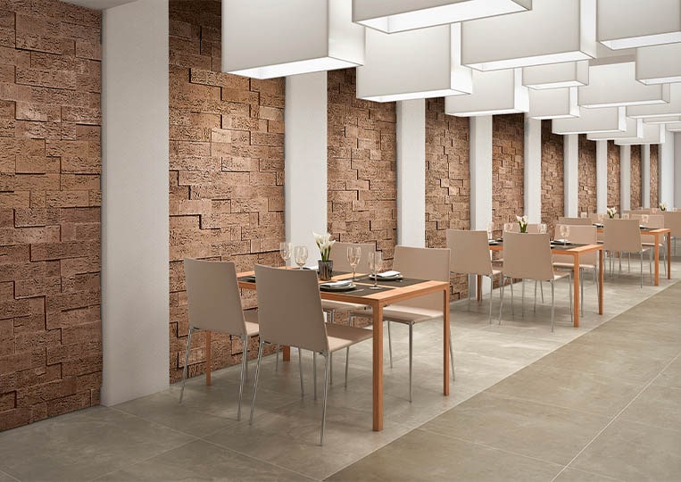 intérieur de restaurant avec pants de murs en pierre de parement acl stone cork café