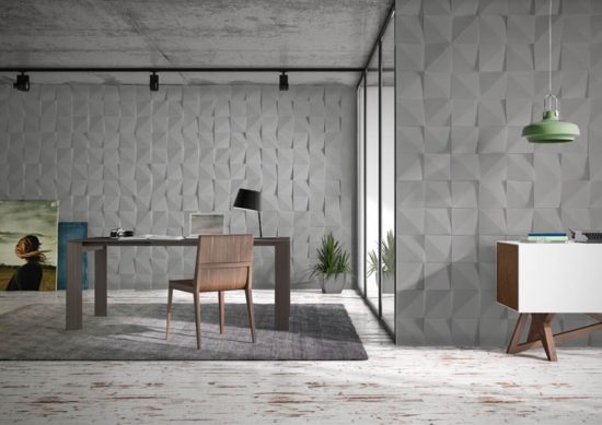 Pièce de bureau avec des murs en pierre de parement acl vertices gris